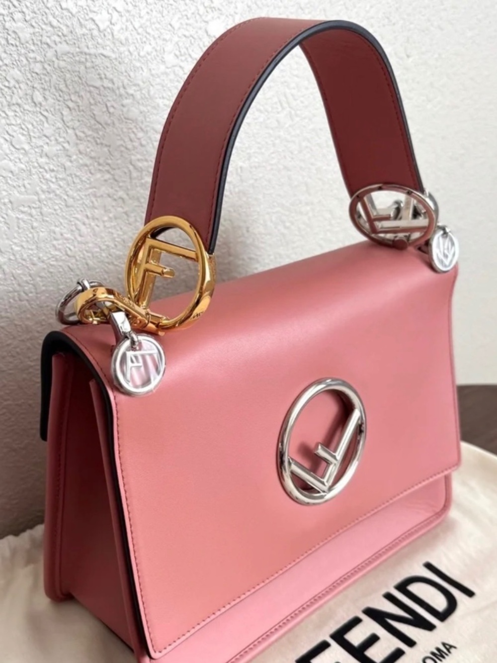 NEW Fendi Pink Kan Handbag with Gold/Silver Hardware (Two Straps) - Picture 8 of 13